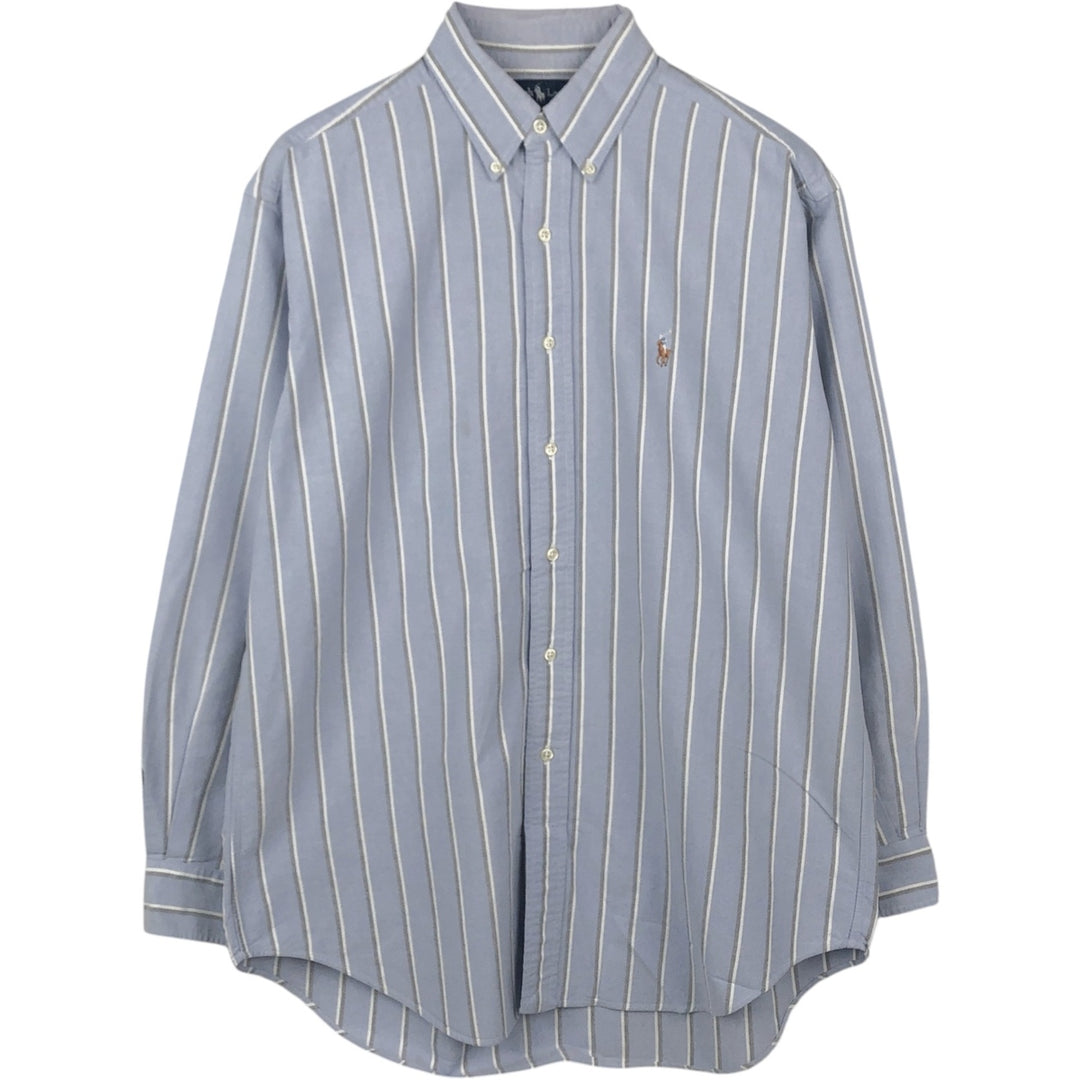 Ralph Lauren BLAKE long sleeve button down striped shirt, men's size M cotton blue type Vintage Second Hand
