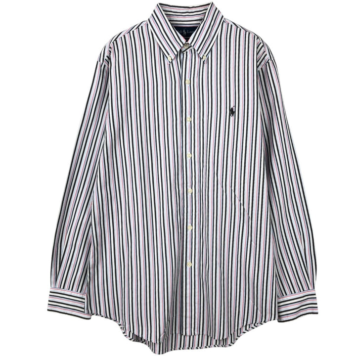 Ralph Lauren Custom Fit Multi-Stripe Long Sleeve Button-Down Striped Shirt, Men's M Size cotton white type Vintage Second Hand