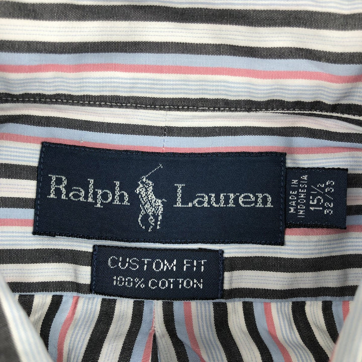 Ralph Lauren Custom Fit Multi-Stripe Long Sleeve Button-Down Striped Shirt, Men's M Size cotton white type Vintage Second Hand