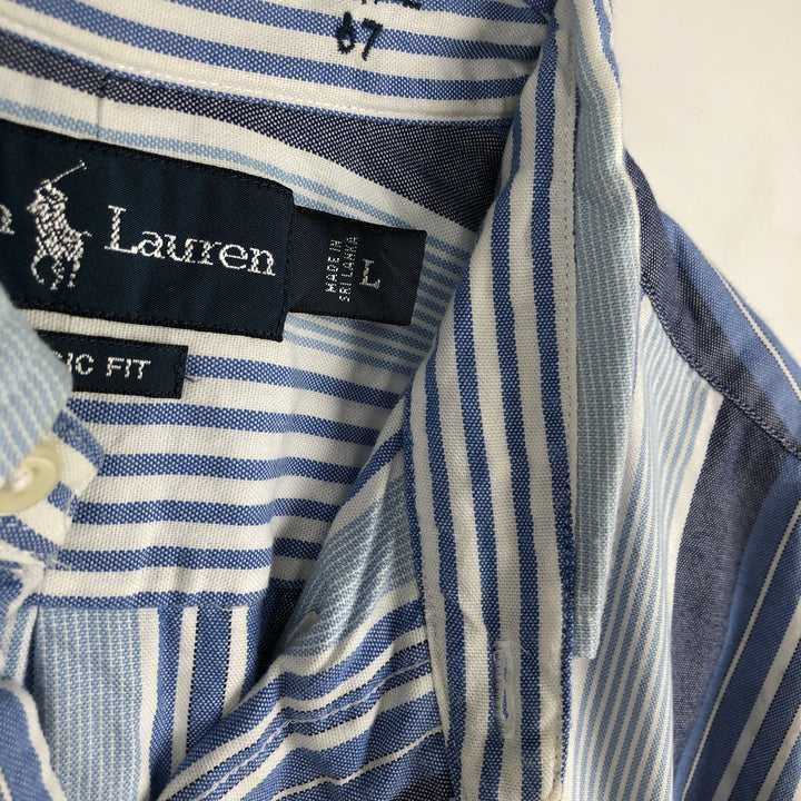 Ralph Lauren Classic Fit Multi-Stripe Long Sleeve Button-Down Striped Shirt, Men's Size L cotton blue type Vintage Second Hand