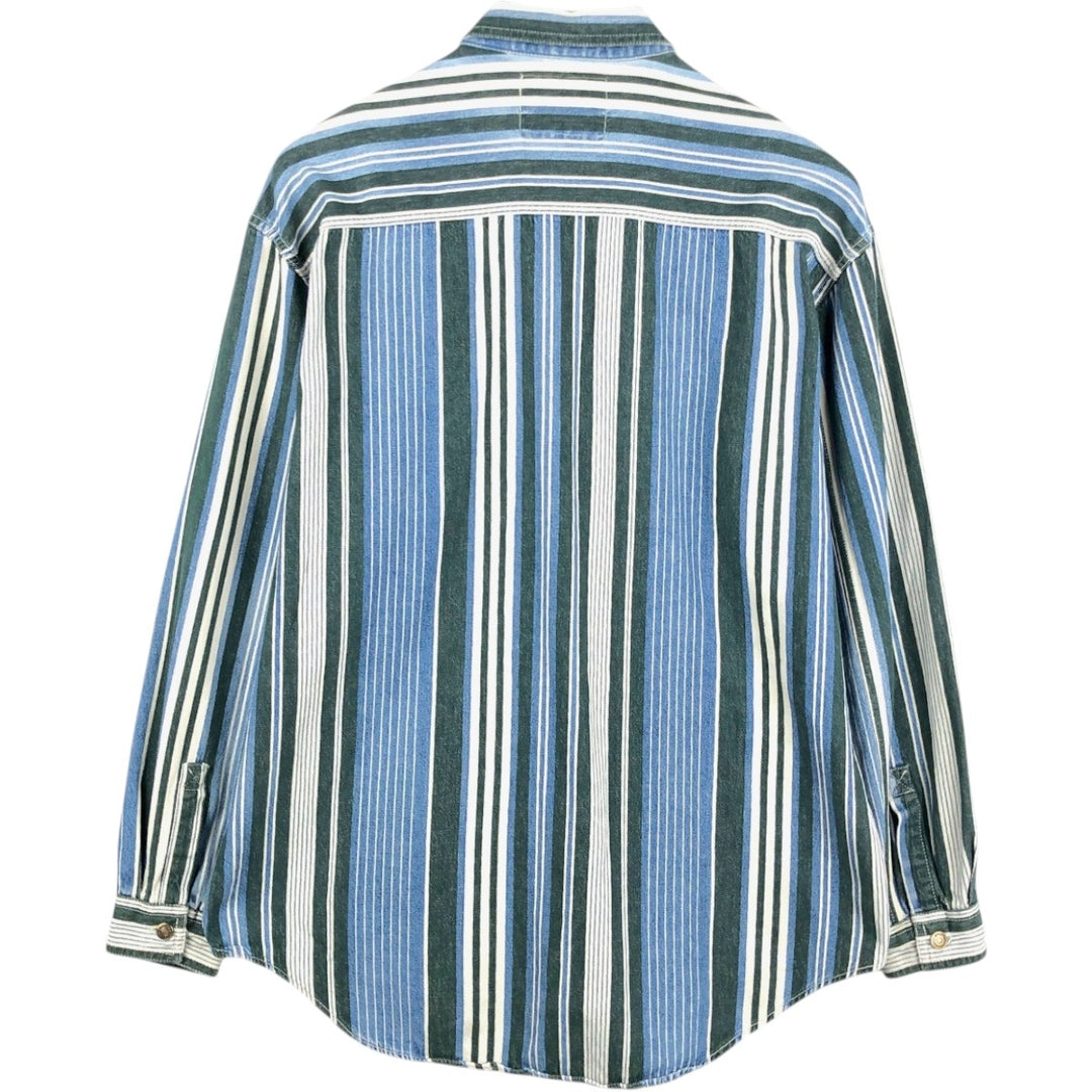 Levi's Stripe Pattern Long-Sleeve Denim Shirt, Men's Size XL (approx.) unclear blue type Vintage Second Hand