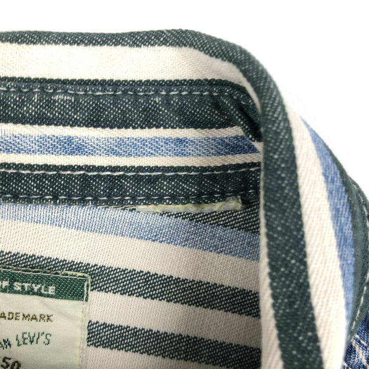 Levi's Stripe Pattern Long-Sleeve Denim Shirt, Men's Size XL (approx.) unclear blue type Vintage Second Hand