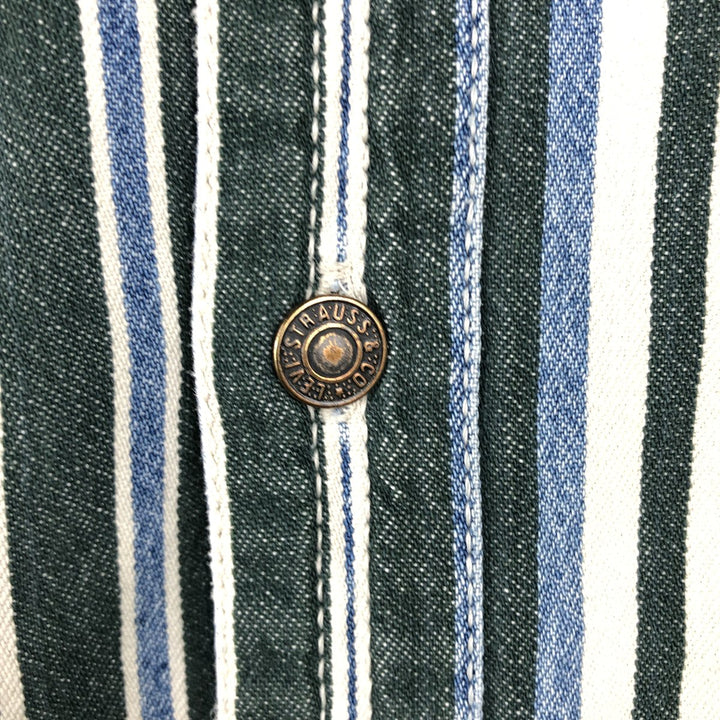 Levi's Stripe Pattern Long-Sleeve Denim Shirt, Men's Size XL (approx.) unclear blue type Vintage Second Hand