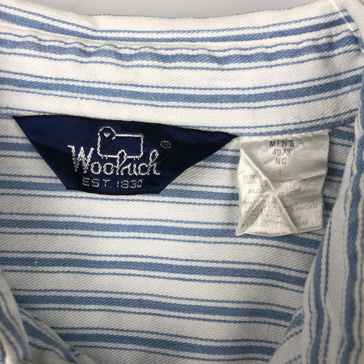 80s-90'S Woolrich Stripe Pattern Long-Sleeve Denim Shirt, Men's Size L (Equivalent), Vintage cotton white type Vintage Second Hand