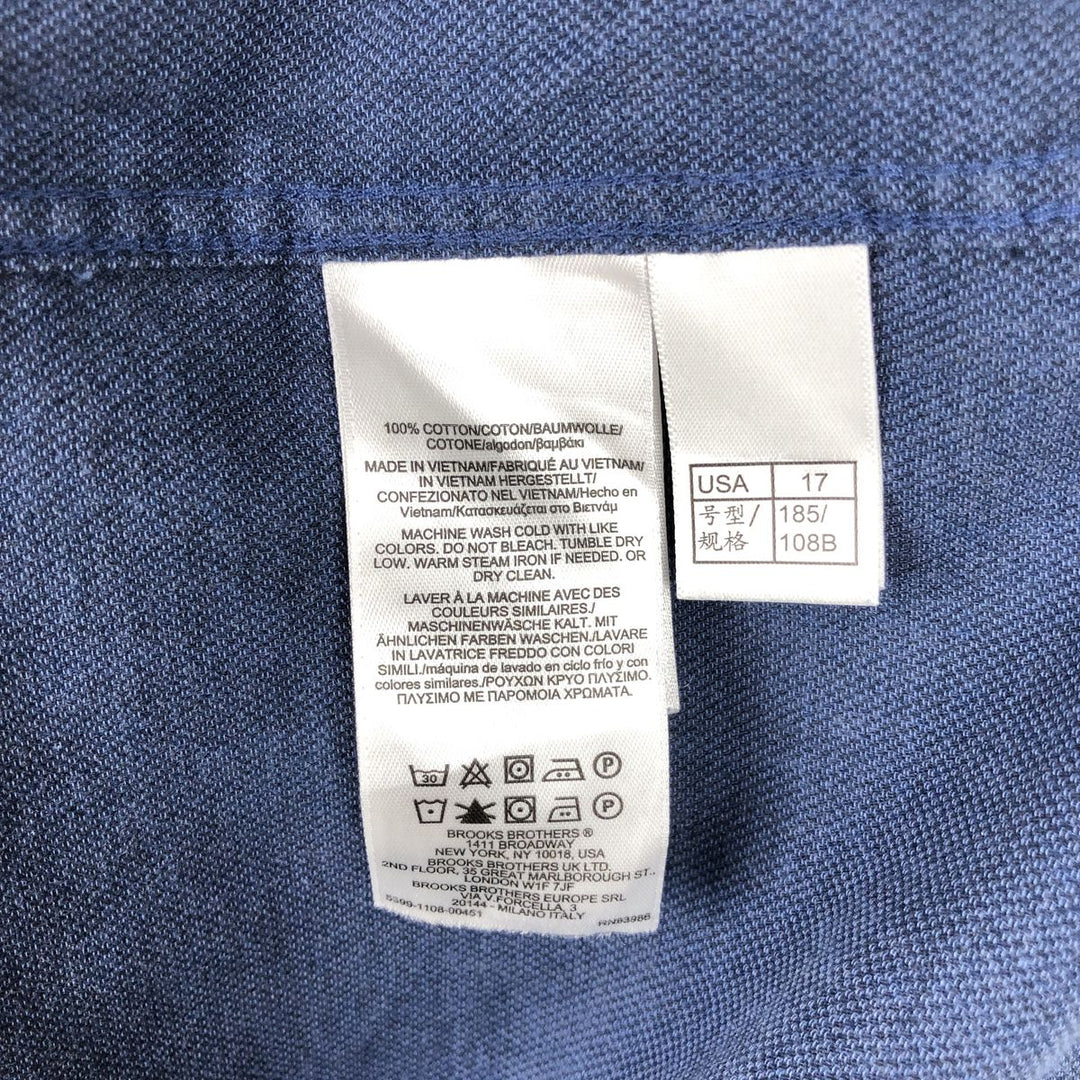 Brooks Brothers Est.1818 MILANO FIT Wide Collar Long Sleeve Cotton Shirt, Men's Size XL (approx.) cotton blue type Vintage Second Hand
