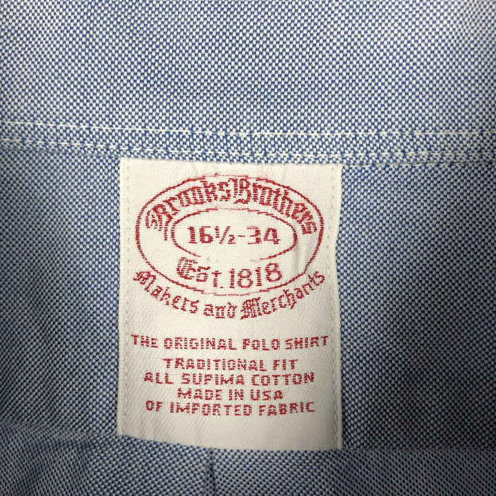 Brooks Brothers Est.1818 Traditional Fit Long-Sleeve Button-Down Shirt, Made in USA, Men's Size L (approx.) Supima Cotton blue type Vintage Second Hand