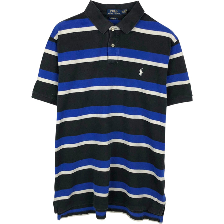 Ralph Lauren POLO RALPH LAUREN CUSTOM FIT Multi-stripe Short-Sleeve Polo Shirt, Men's Size XL (approx.) cotton black type Vintage Second Hand