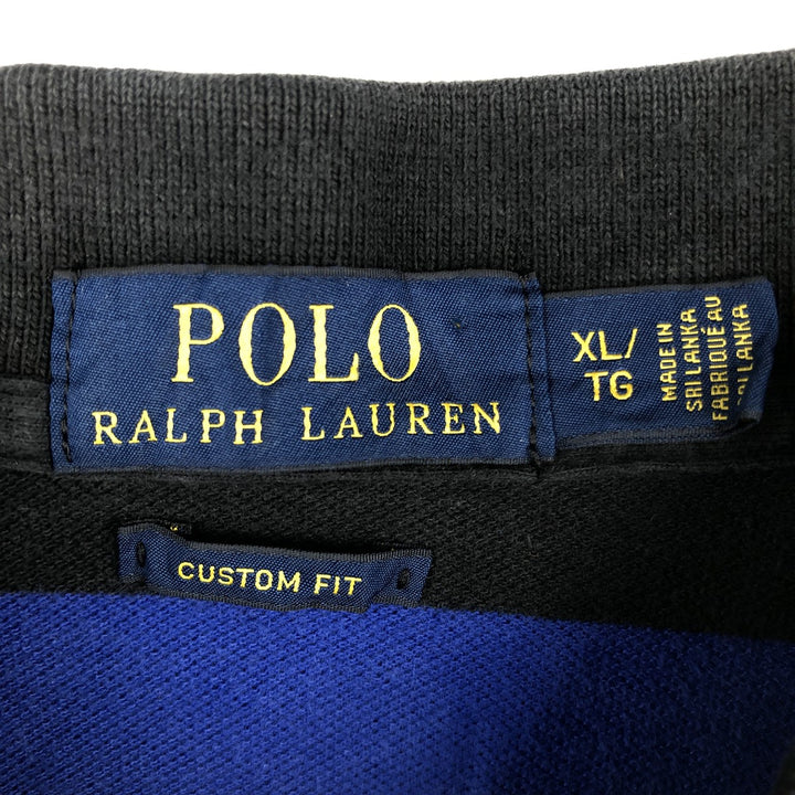 Ralph Lauren POLO RALPH LAUREN CUSTOM FIT Multi-stripe Short-Sleeve Polo Shirt, Men's Size XL (approx.) cotton black type Vintage Second Hand