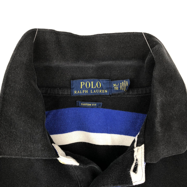 Ralph Lauren POLO RALPH LAUREN CUSTOM FIT Multi-stripe Short-Sleeve Polo Shirt, Men's Size XL (approx.) cotton black type Vintage Second Hand
