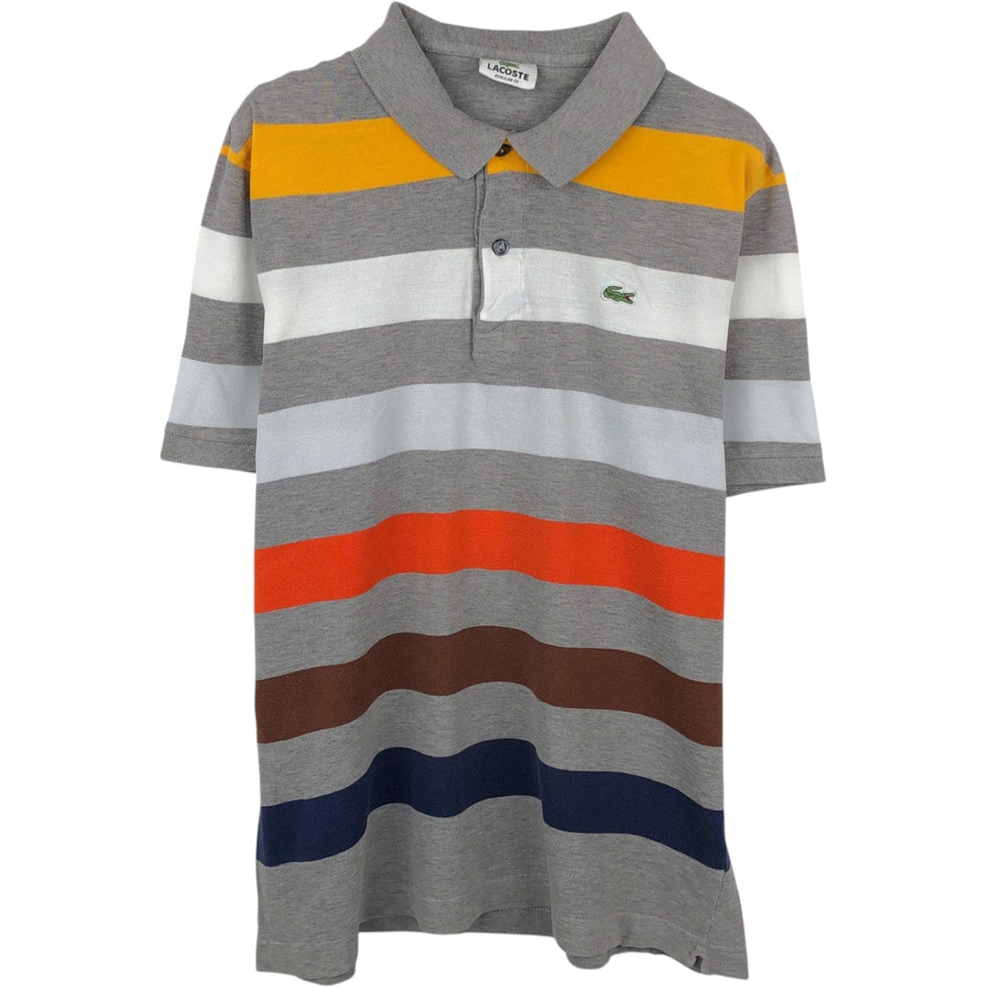 Lacoste Regular Fit Striped Short-Sleeve Polo Shirt (Men's XL equivalent) cotton gray type Vintage Second Hand