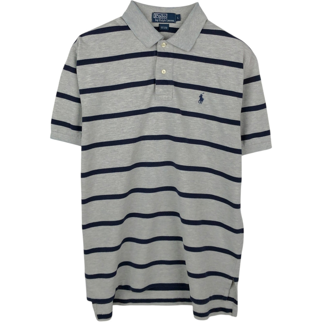 Ralph Lauren POLO by Ralph Lauren Short-Sleeve Striped Polo Shirt, Men's Size L (approx.) cotton gray type Vintage Second Hand