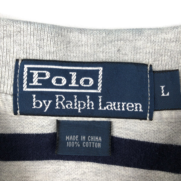Ralph Lauren POLO by Ralph Lauren Short-Sleeve Striped Polo Shirt, Men's Size L (approx.) cotton gray type Vintage Second Hand