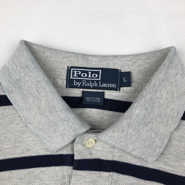 Ralph Lauren POLO by Ralph Lauren Short-Sleeve Striped Polo Shirt, Men's Size L (approx.) cotton gray type Vintage Second Hand