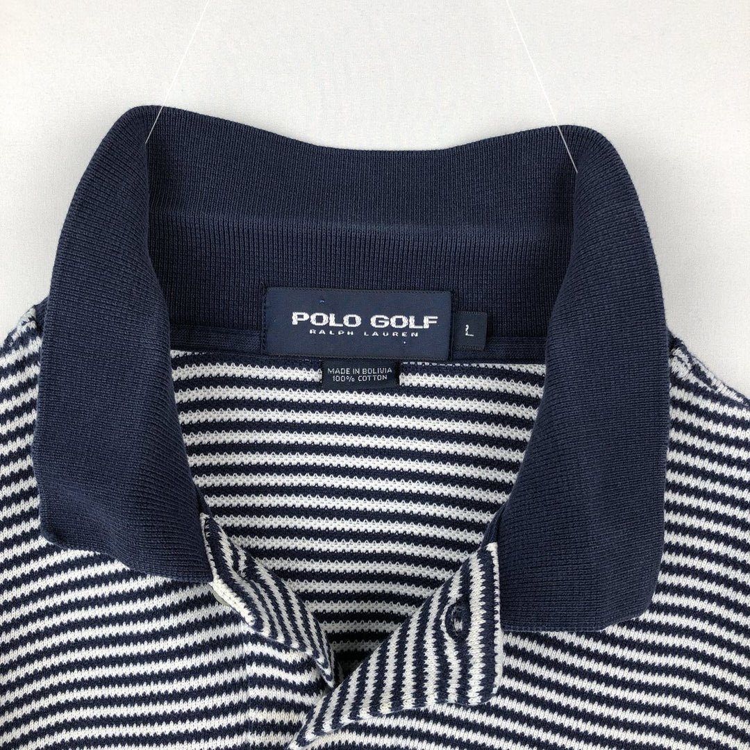Ralph Lauren POLO GOLF Short Sleeve Striped Polo Shirt Men's Size L cotton white type Vintage Second Hand