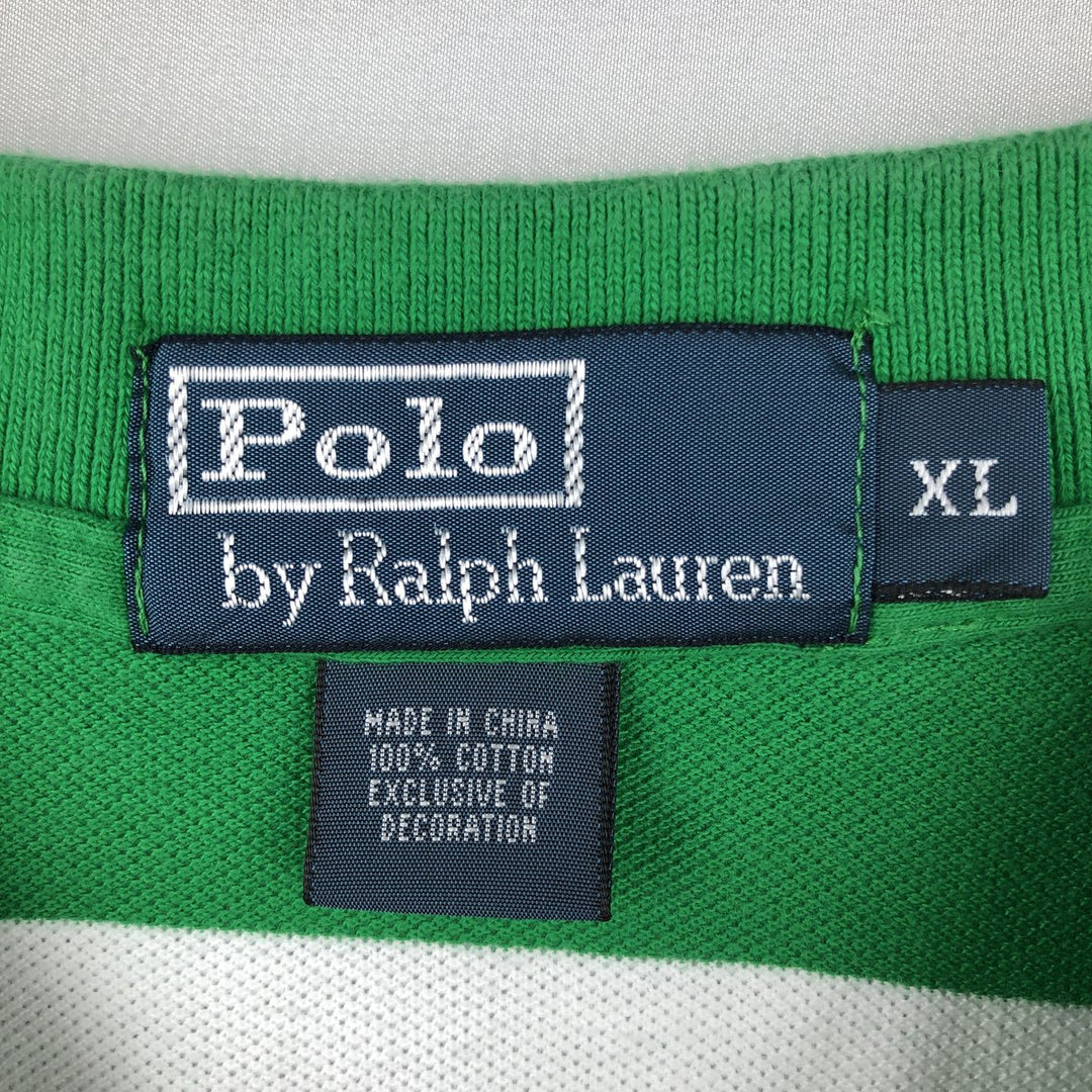 Ralph Lauren POLO by Ralph Lauren short sleeve striped polo shirt, men's XL size cotton green type Vintage Second Hand