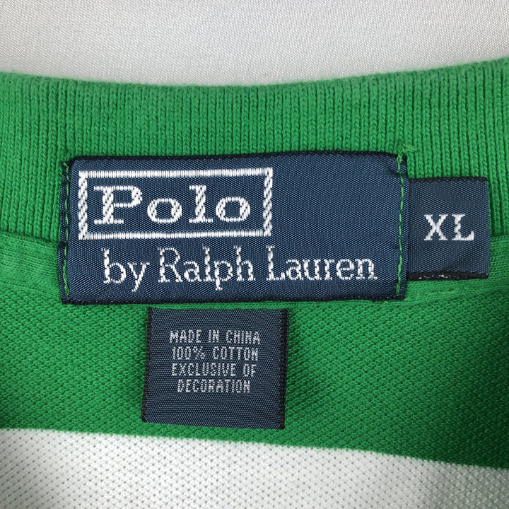 Ralph Lauren POLO by Ralph Lauren short sleeve striped polo shirt, men's XL size cotton green type Vintage Second Hand