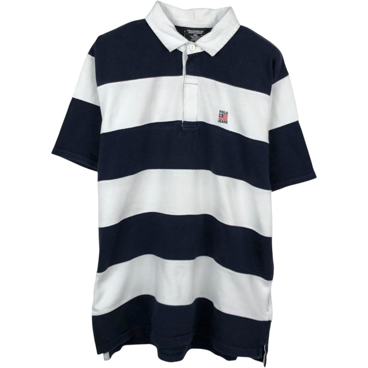 Ralph Lauren POLO JEANS COMPANY Striped Pattern Short-Sleeve Rugby Shirt, Men's Size M (approx.) cotton black type Vintage Second Hand