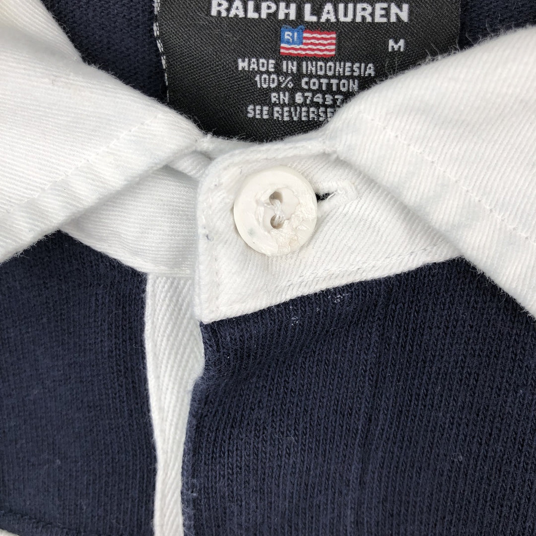 Ralph Lauren POLO JEANS COMPANY Striped Pattern Short-Sleeve Rugby Shirt, Men's Size M (approx.) cotton black type Vintage Second Hand