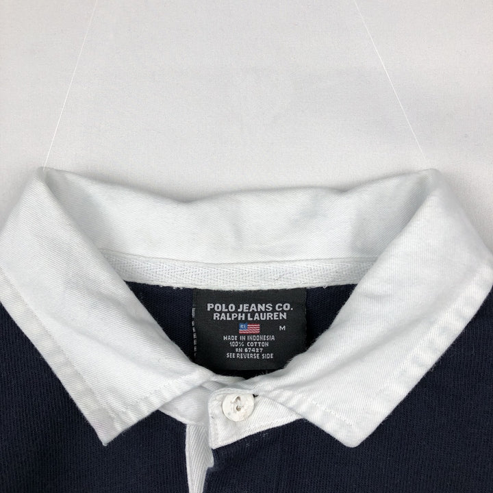Ralph Lauren POLO JEANS COMPANY Striped Pattern Short-Sleeve Rugby Shirt, Men's Size M (approx.) cotton black type Vintage Second Hand