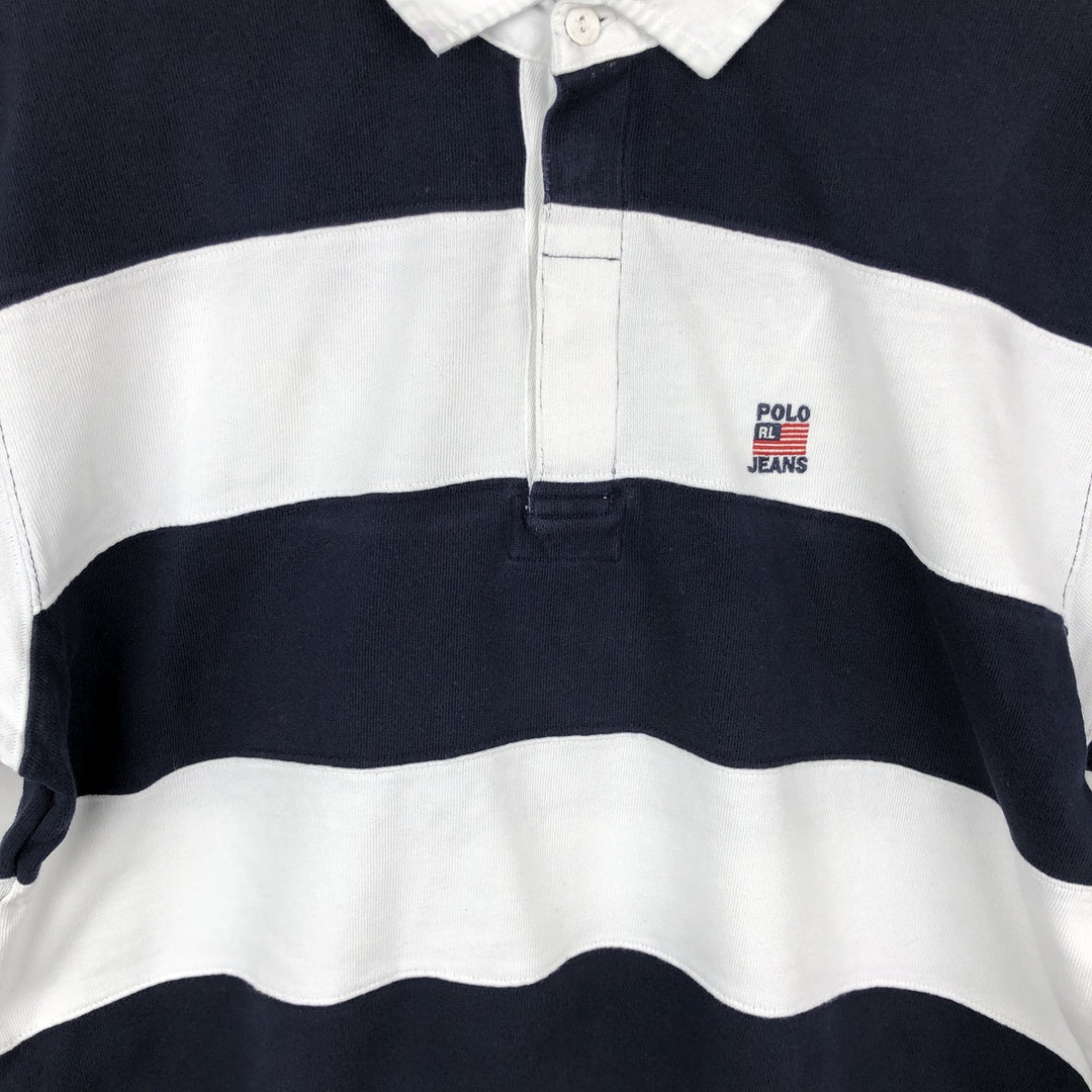 Ralph Lauren POLO JEANS COMPANY Striped Pattern Short-Sleeve Rugby Shirt, Men's Size M (approx.) cotton black type Vintage Second Hand