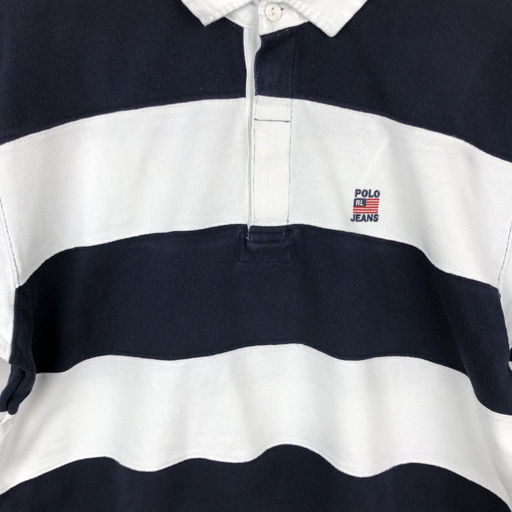 Ralph Lauren POLO JEANS COMPANY Striped Pattern Short-Sleeve Rugby Shirt, Men's Size M (approx.) cotton black type Vintage Second Hand
