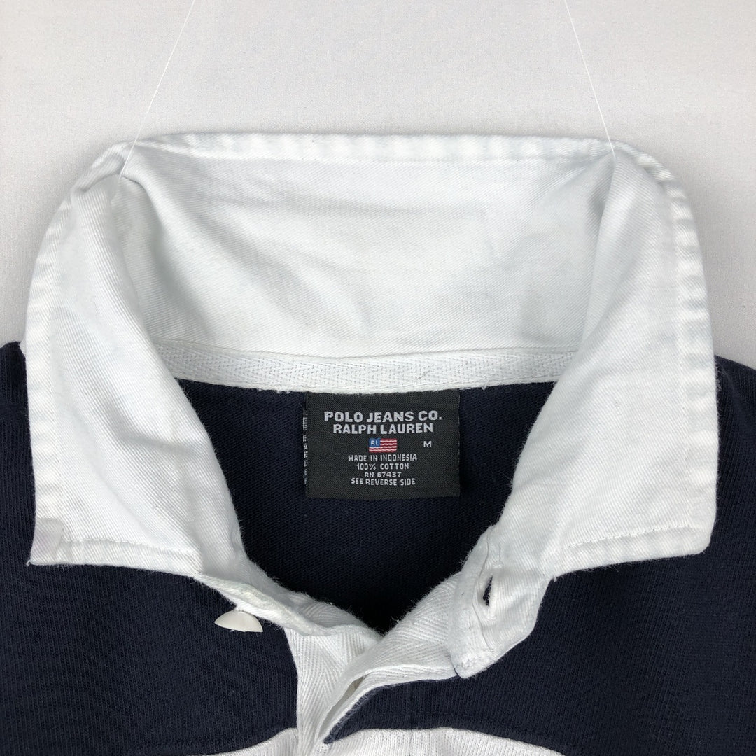 Ralph Lauren POLO JEANS COMPANY Striped Pattern Short-Sleeve Rugby Shirt, Men's Size M (approx.) cotton black type Vintage Second Hand