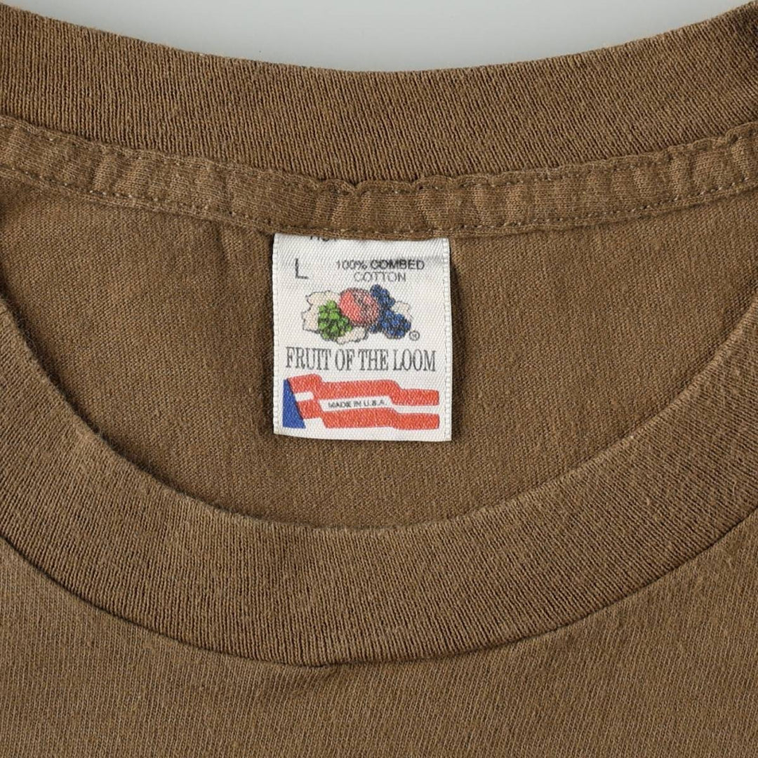 90'S Fruit of the Loom plain T-shirt, made in the USA, men's size L, vintage cotton brown type Vintage Second Hand