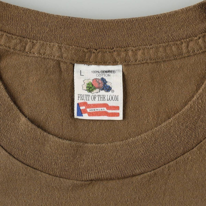 90'S Fruit of the Loom plain T-shirt, made in the USA, men's size L, vintage cotton brown type Vintage Second Hand