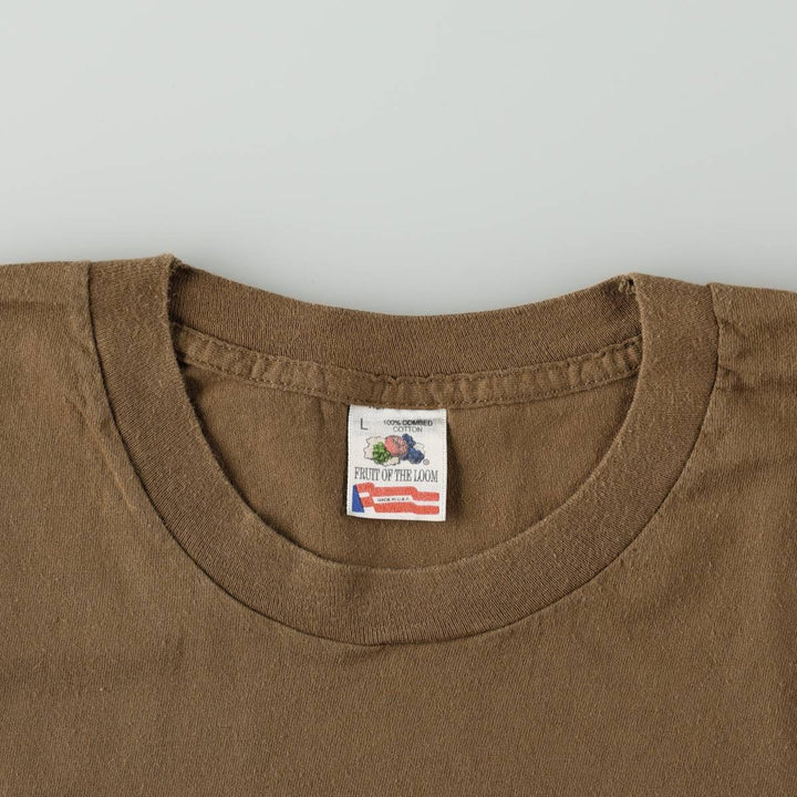 90'S Fruit of the Loom plain T-shirt, made in the USA, men's size L, vintage cotton brown type Vintage Second Hand