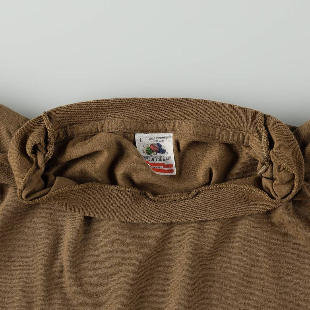 90'S Fruit of the Loom plain T-shirt, made in the USA, men's size L, vintage cotton brown type Vintage Second Hand