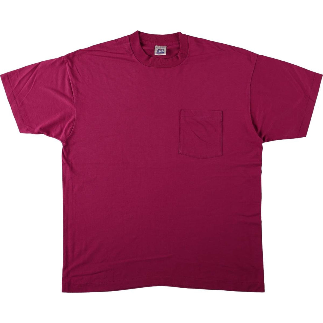 90'S BVD Plain Pocket T-Shirt Made in USA Men's XL Vintage cotton wine-red Vintage Second Hand