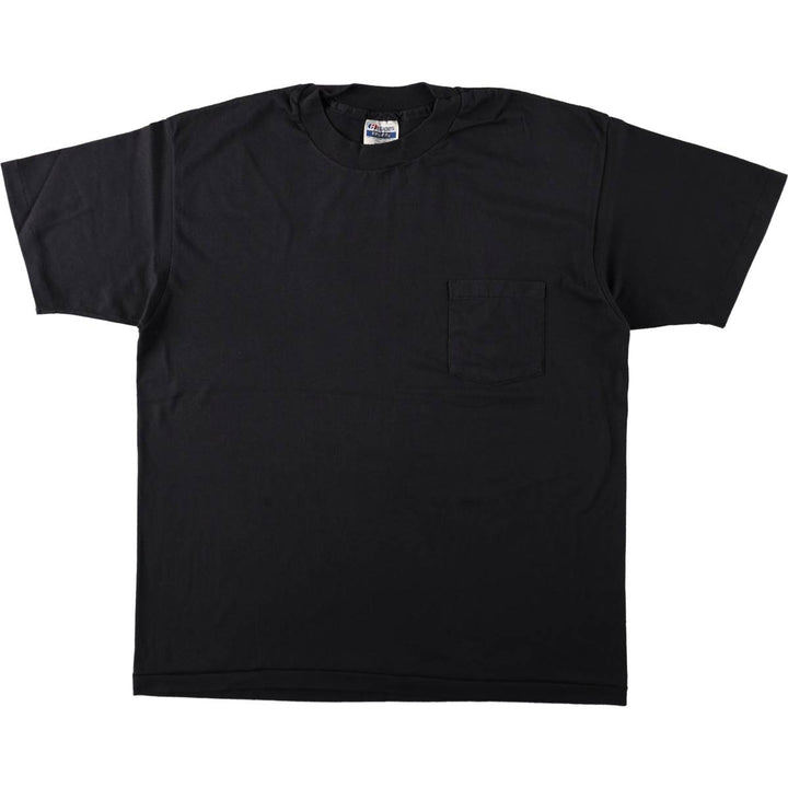 1980'S Hanes Fifty-Fifty Blue Tag Plain Pocket T-Shirt, Made in USA, Men's XL equivalent, Vintage cotton black type Vintage Second Hand