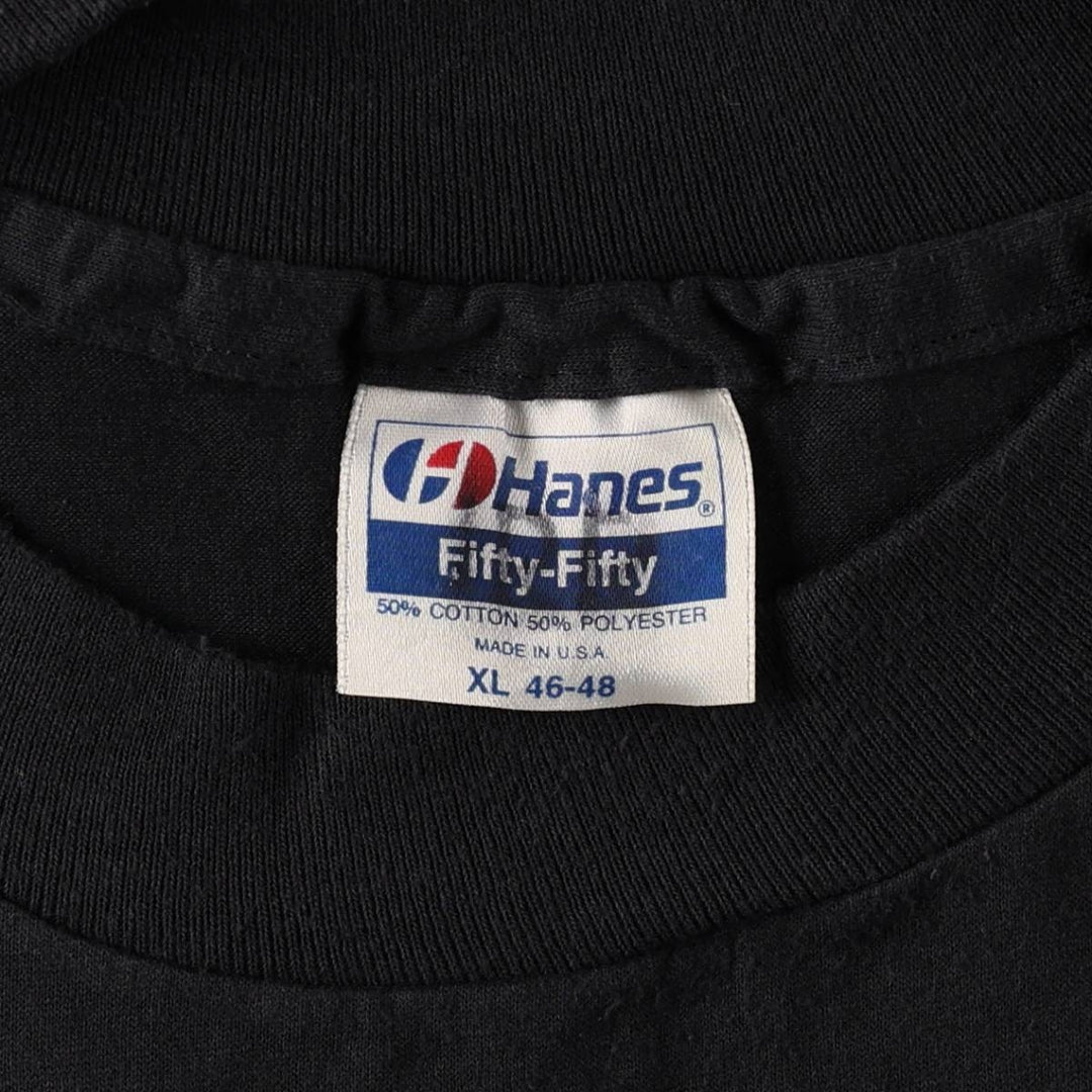 1980'S Hanes Fifty-Fifty Blue Tag Plain Pocket T-Shirt, Made in USA, Men's XL equivalent, Vintage cotton black type Vintage Second Hand