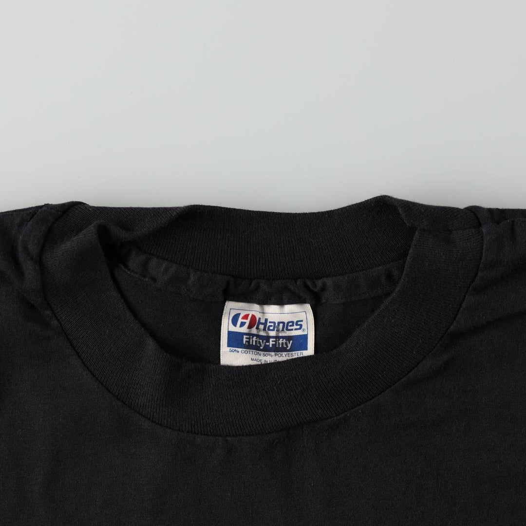 1980'S Hanes Fifty-Fifty Blue Tag Plain Pocket T-Shirt, Made in USA, Men's XL equivalent, Vintage cotton black type Vintage Second Hand
