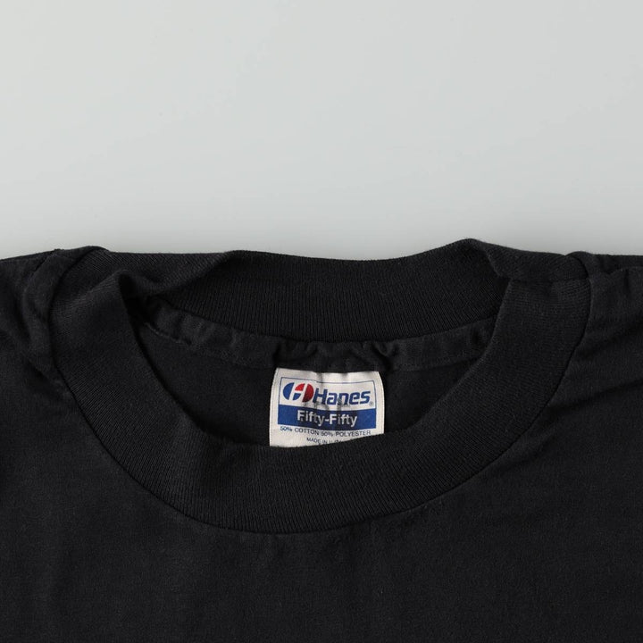 1980'S Hanes Fifty-Fifty Blue Tag Plain Pocket T-Shirt, Made in USA, Men's XL equivalent, Vintage cotton black type Vintage Second Hand