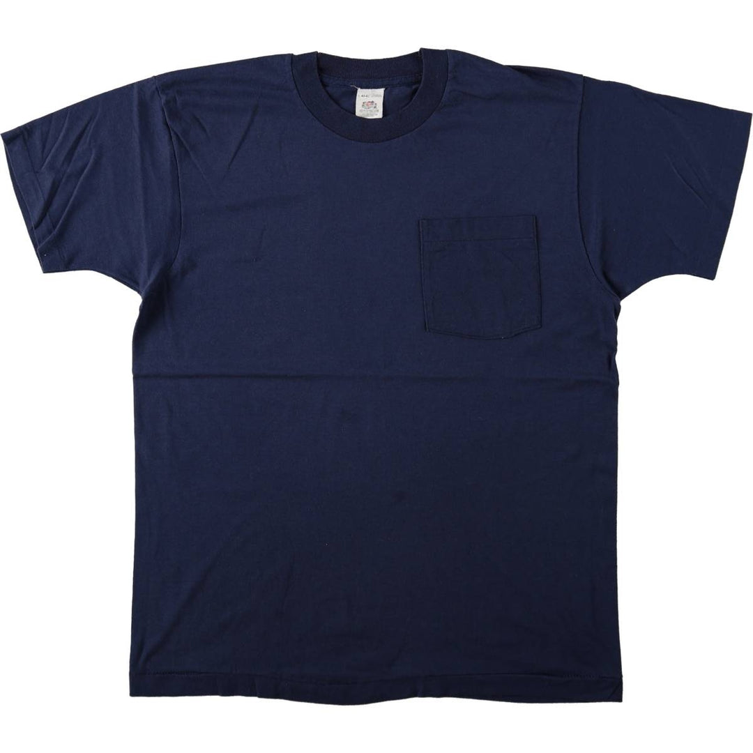 Vintage 1980'S Fruit of the Loom plain pocket T-shirt, made in the USA, size L, men's cotton navy blue type Vintage Second Hand