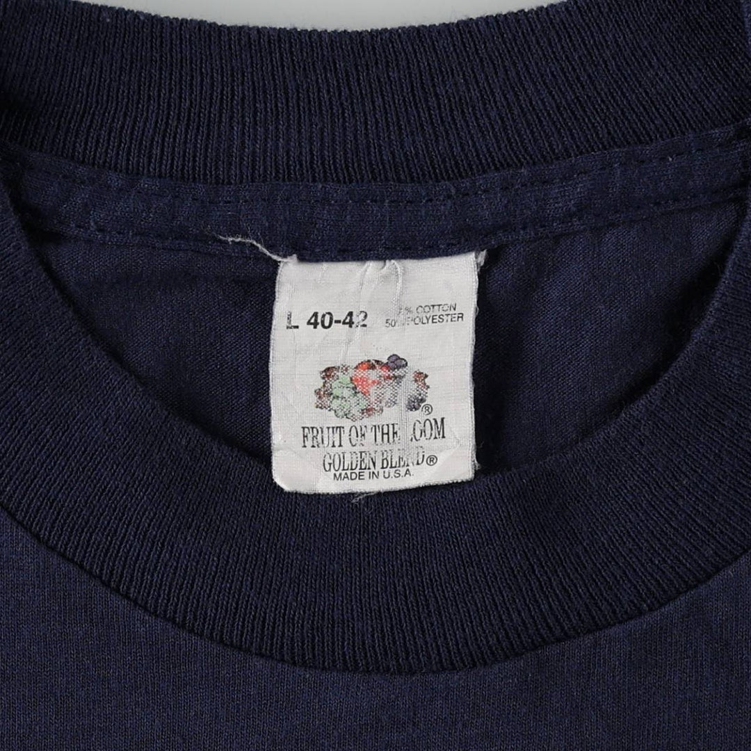 Vintage 1980'S Fruit of the Loom plain pocket T-shirt, made in the USA, size L, men's cotton navy blue type Vintage Second Hand