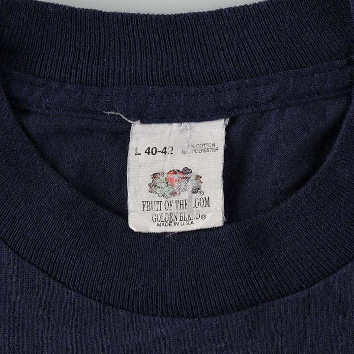 Vintage 1980'S Fruit of the Loom plain pocket T-shirt, made in the USA, size L, men's cotton navy blue type Vintage Second Hand