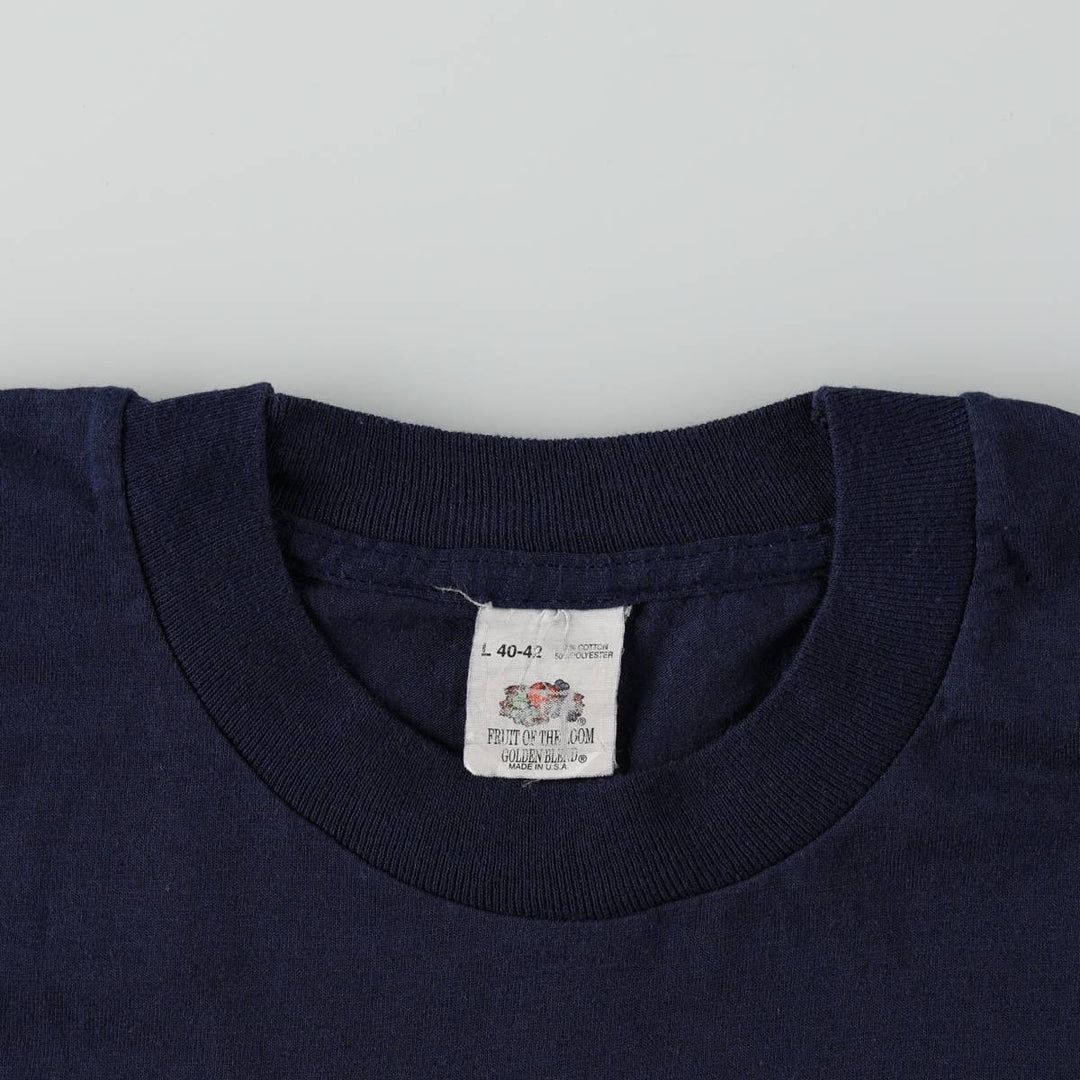Vintage 1980'S Fruit of the Loom plain pocket T-shirt, made in the USA, size L, men's cotton navy blue type Vintage Second Hand