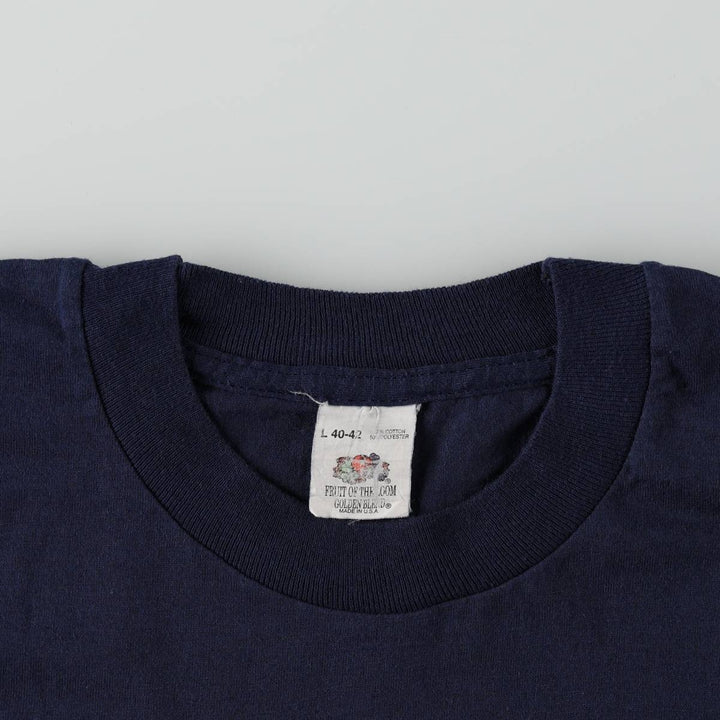 Vintage 1980'S Fruit of the Loom plain pocket T-shirt, made in the USA, size L, men's cotton navy blue type Vintage Second Hand