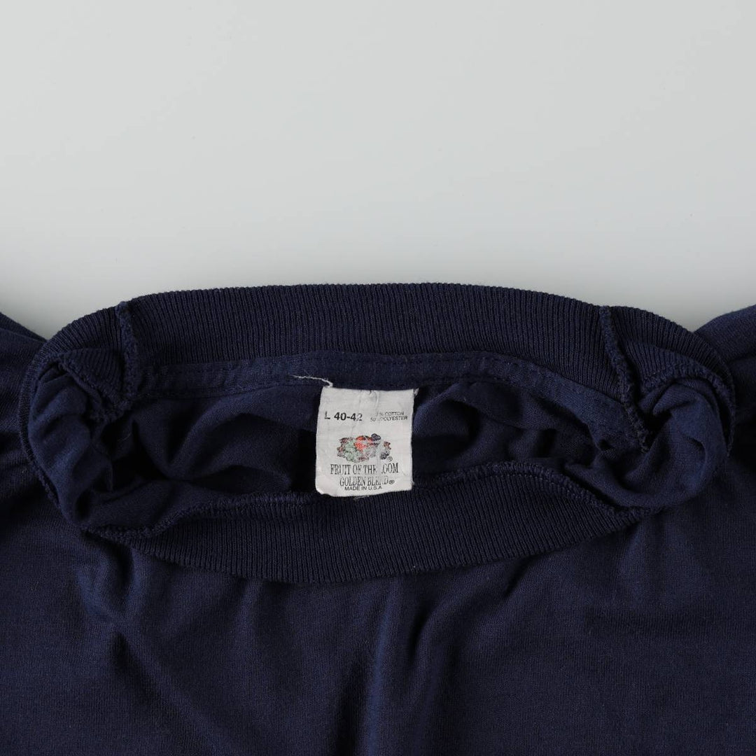 Vintage 1980'S Fruit of the Loom plain pocket T-shirt, made in the USA, size L, men's cotton navy blue type Vintage Second Hand