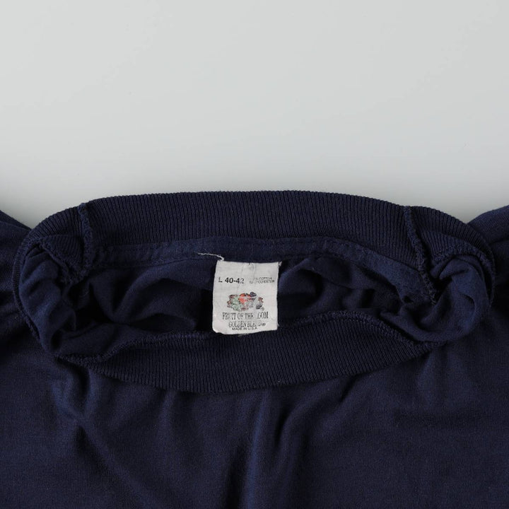 Vintage 1980'S Fruit of the Loom plain pocket T-shirt, made in the USA, size L, men's cotton navy blue type Vintage Second Hand