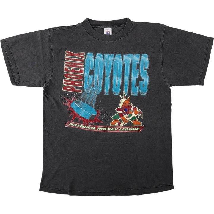 90'S LOGO7 NHL Arizona Coyotes Sports Print T-Shirt, Men's Size L (approx.), Vintage cotton black type Vintage Second Hand