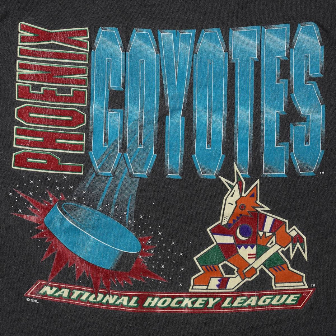 90'S LOGO7 NHL Arizona Coyotes Sports Print T-Shirt, Men's Size L (approx.), Vintage cotton black type Vintage Second Hand