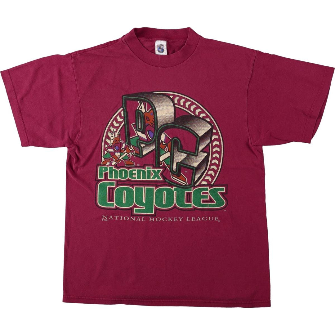 90'S LOGO7 NHL Arizona Coyotes Sports Print T-Shirt, Men's Size L (approx.), Vintage cotton red type Vintage Second Hand