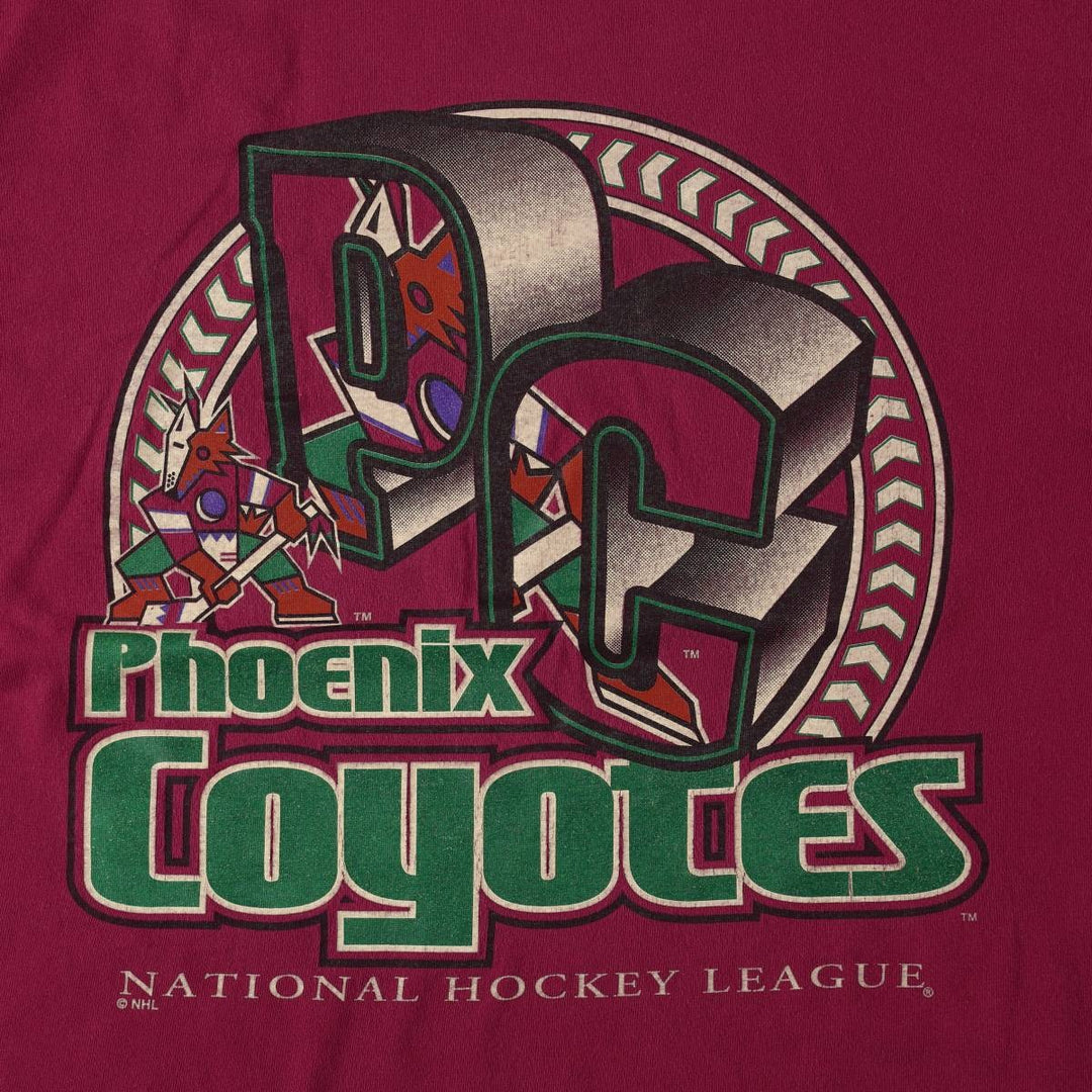 90'S LOGO7 NHL Arizona Coyotes Sports Print T-Shirt, Men's Size L (approx.), Vintage cotton red type Vintage Second Hand