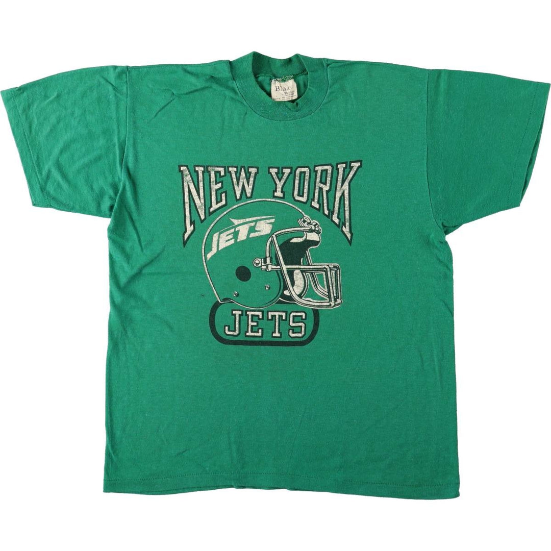 80'S Stedman Blaze New York Jets sports print T-shirt, Made in USA, Men's size L equivalent, Vintage polyester green type Vintage Second Hand