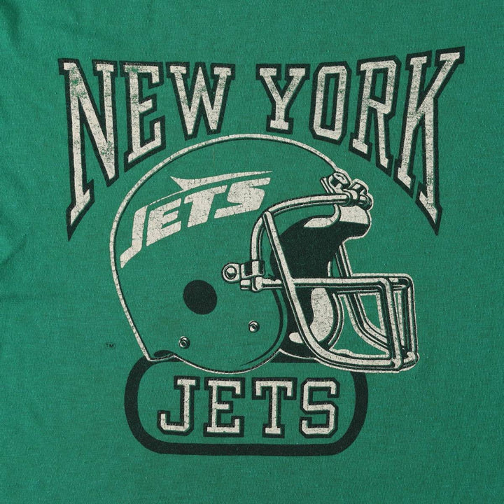 80'S Stedman Blaze New York Jets sports print T-shirt, Made in USA, Men's size L equivalent, Vintage polyester green type Vintage Second Hand