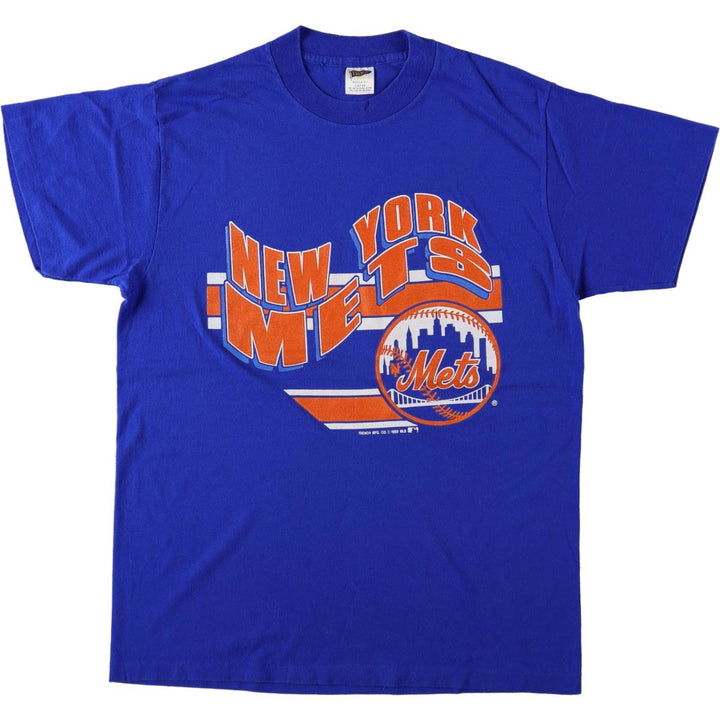 80'S TRENCH MLB NEW YORK METS Sports Print T-Shirt, Made in USA, Men's Size L (approx.), Vintage polyester blue type Vintage Second Hand