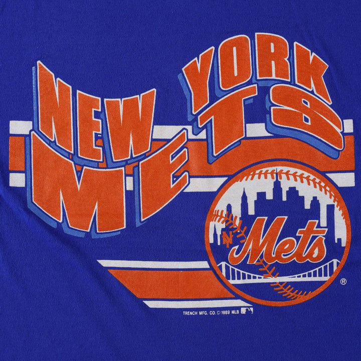 80'S TRENCH MLB NEW YORK METS Sports Print T-Shirt, Made in USA, Men's Size L (approx.), Vintage polyester blue type Vintage Second Hand